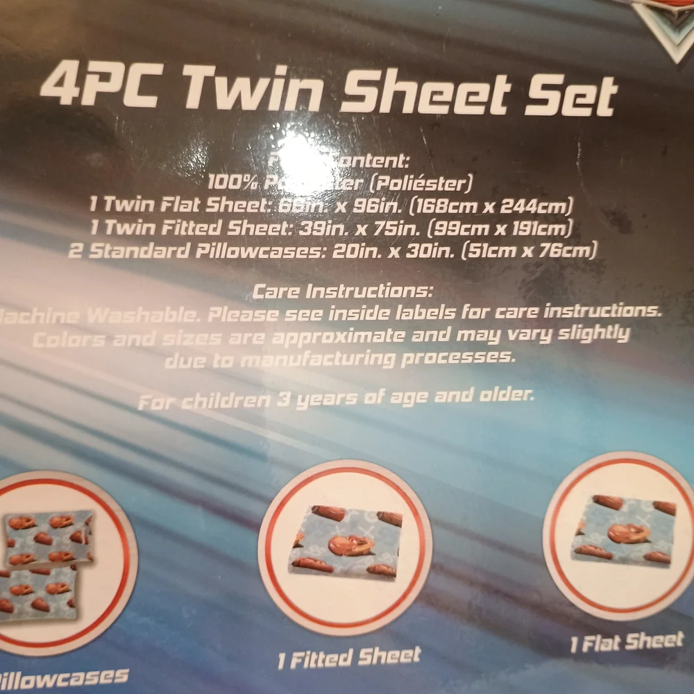 New Disney Cars 4 Piece Twin Sheet Set 2 Pillow Cases I Flat 1 Fitted Sheet